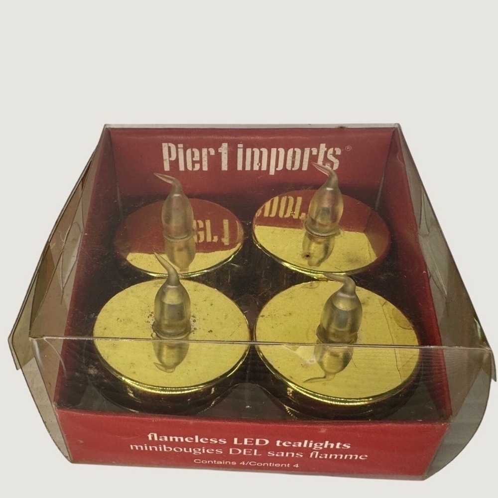 Pier 1 Imports Gold Flameless LED Tealights Set of 4 Flickering Battery Candles